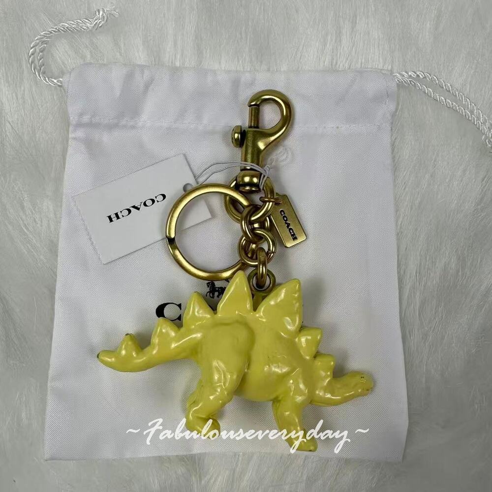 COACH Stegosaurus Bag Charm Key Ring FOB Enamel & Metal Brass/Yellow CAX77 - Picture 2 of 6